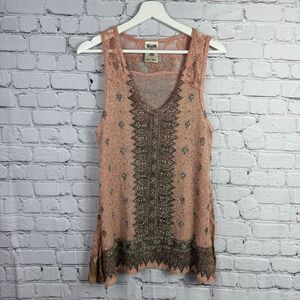 VOCAL Mystic Shimmer Lace Tank Top Pink Peach Size Medium  A
